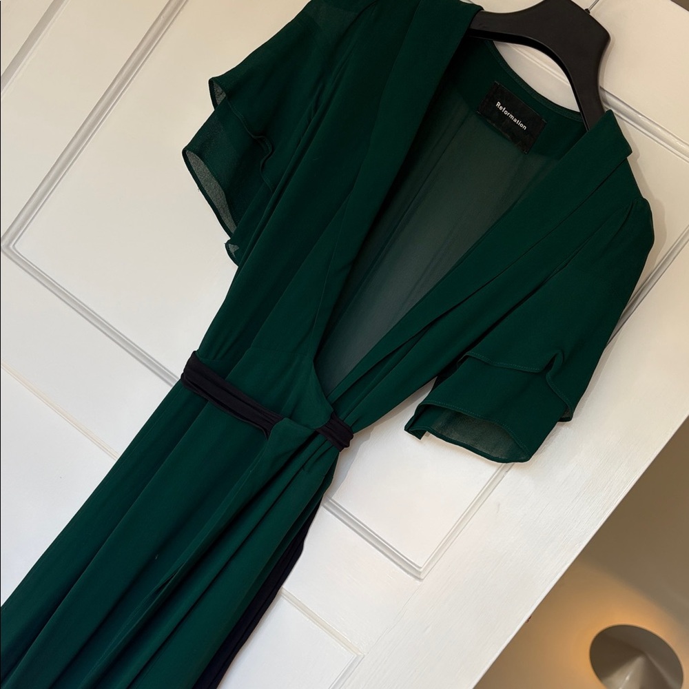 Reformation Emerald Green Midi Wrap Dress L Petite